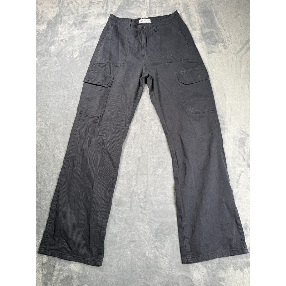 Zara Cargo Pants Womens 4 Black High Rise Straight Leg Casual Hiking Outdoor